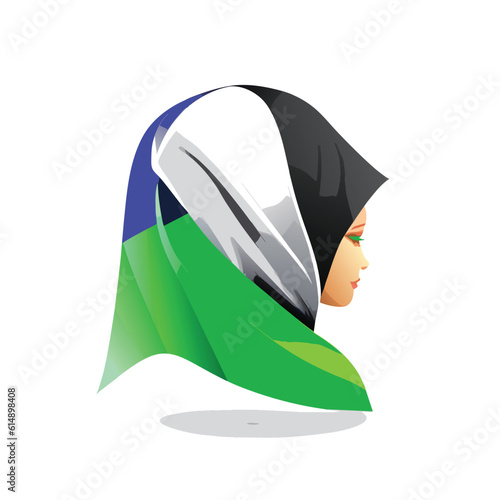 Woman hijab logo with unique concept and business card design Premium Vector, Muslim fashion hijab logo design, beautiful headscarf for Muslim women