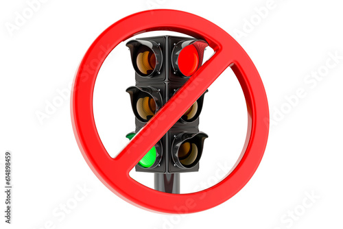 Traffic light with forbidden symbol, 3D rendering photo