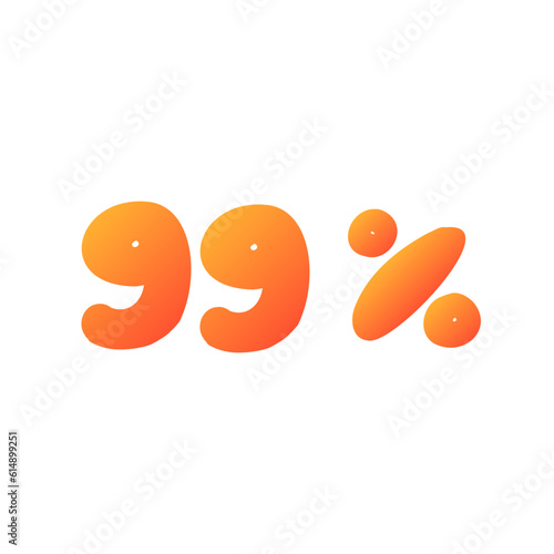 Sale 99 percent off orange discount logo special offer lettering. Vector design illustration in cartoon actual modern style isolated on white background. For discount, menu, seasonal sale, card.