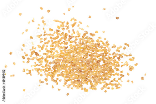 Dry bulgur pile isolated on white background, top view and clipping path photo
