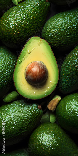 background of fresh ripe avocados, generative ai