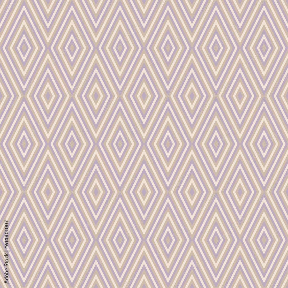 Vector geometric seamless pattern. Abstract graphic background with diamonds, rhombuses, grid. Lilac, gold and beige color. 1970s - 1980s style ornament. Repeat retro vintage geo design for decor Vector geometric seamless pattern. Abstract graphic background with diamonds, rhombuses, grid. Lilac, gold and beige color. 1970s - 1980s style ornament. Repeat retro vintage geo design for decor