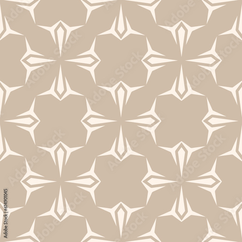 Vector abstract ornamental seamless pattern. Simple elegant texture in gothic style. Subtle beige floral background with crosses, flower shapes. Repeat geo design for decor, print, wallpaper, textile