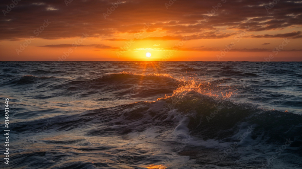 Obraz premium Breathtaking sunset over the ocean, with vibrant colors on the horizon
