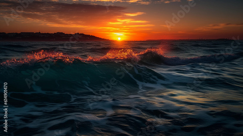 Breathtaking sunset over the ocean  with vibrant colors on the horizon