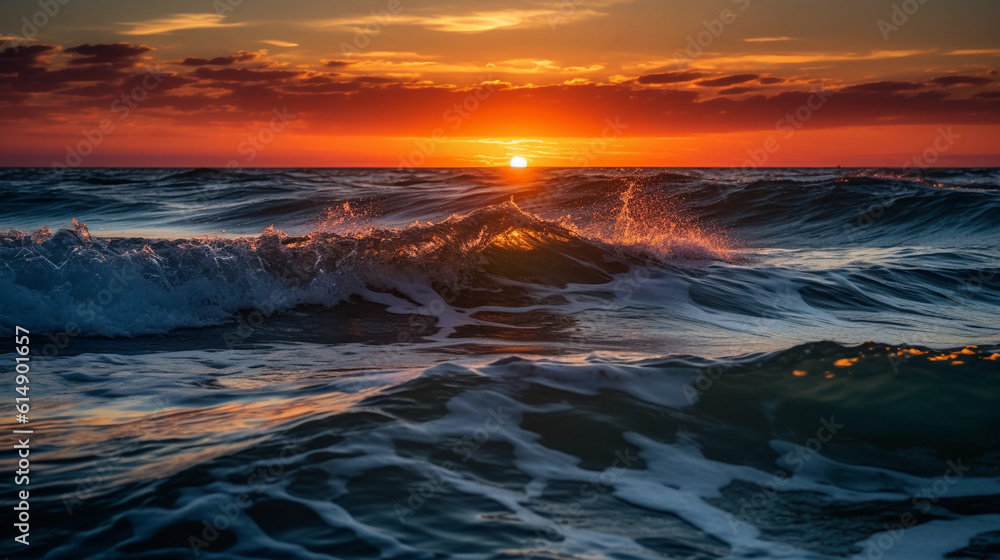 Obraz premium Breathtaking sunset over the ocean, with vibrant colors on the horizon