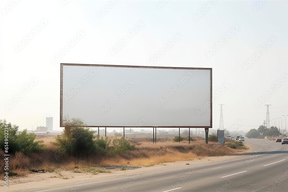 Mockup of an advertising billboard on a highway. Ai generated. Mockup of an advertising billboard on a highway. Ai generated.