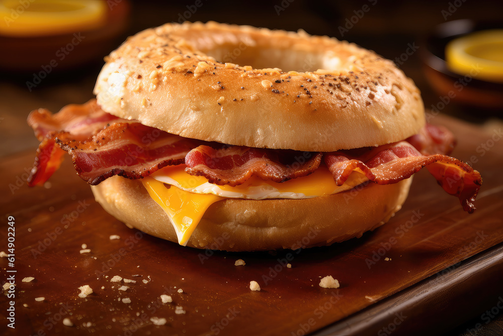 Egg bacon and cheese bagel sandwich Egg bacon and cheese bagel sandwich