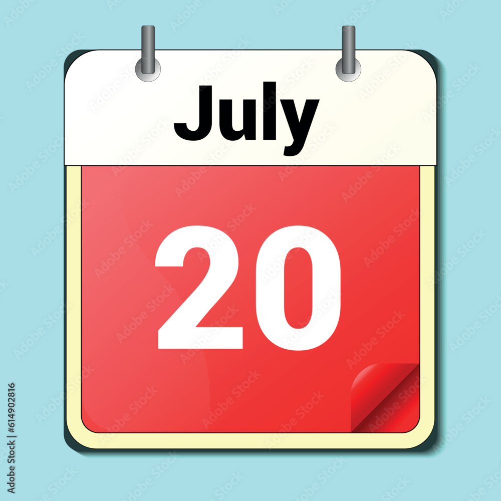 day on the calendar, vector image format, JULY 20 day on the calendar, vector image format, JULY 20