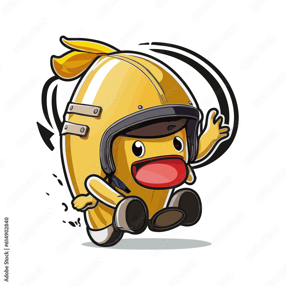 A Daring Banana Stuntman with a Helmet: Funny Cartoon Illustration A Daring Banana Stuntman with a Helmet: Funny Cartoon Illustration