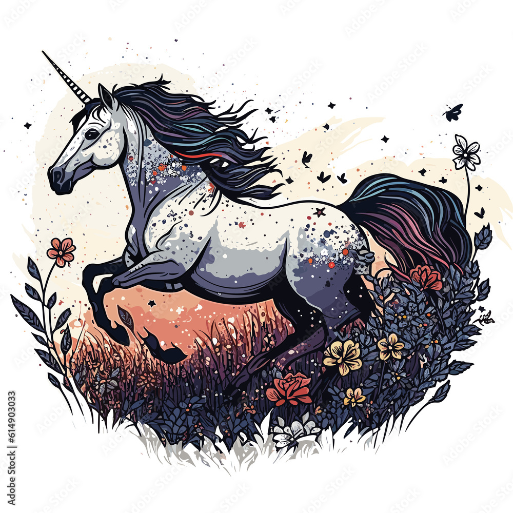 Enchanted Journey: Magical Unicorn Galloping through a Field of Flowers