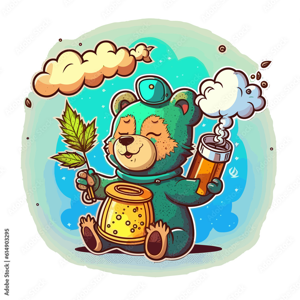 Naklejka premium High Bear: A Funny Cartoon Illustration for Cannabis Enthusiasts