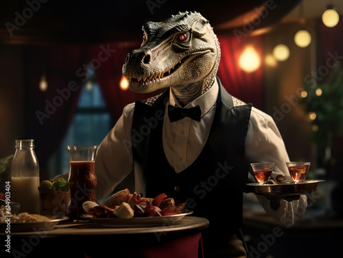 Baryonyx Waiter illustrated with generative ai photo