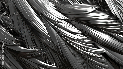 Federn in abstrakter 3D-Darstellung aus Chrom.