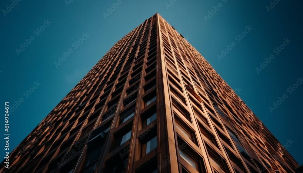 A futuristic skyscraper, built with modern technology, reflects the cityscape generated by AI A futuristic skyscraper, built with modern technology, reflects the cityscape generated by AI