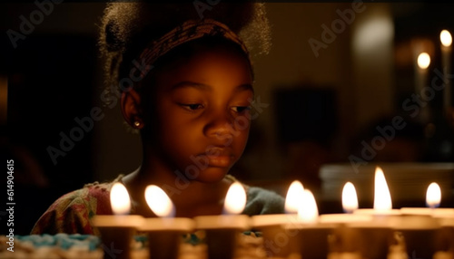 African girl meditates in candlelight  finding joy and tranquility generated by AI