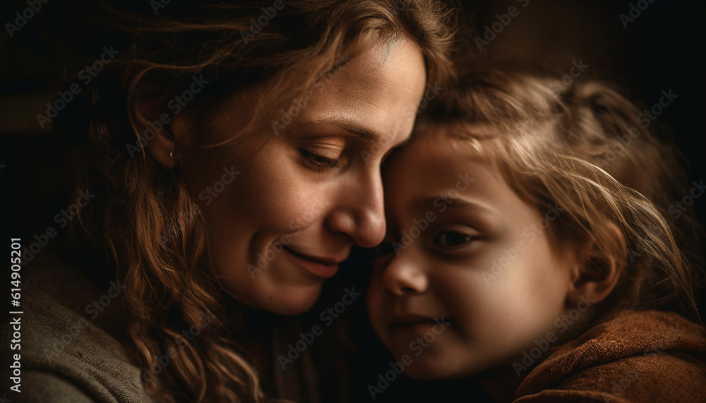 Mother and daughter embracing, smiling with love and happiness generated by AI
