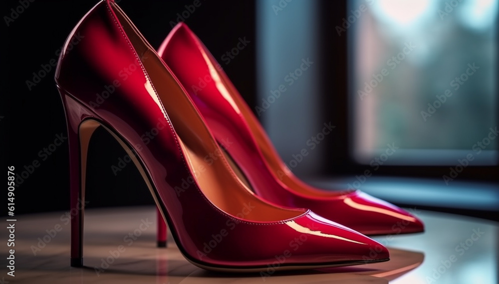 A pair of shiny black stiletto heels exude elegance generated by AI