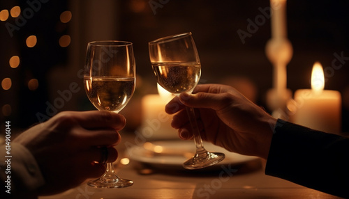 Two elegant adults toast with champagne flutes at a party generated by AI
