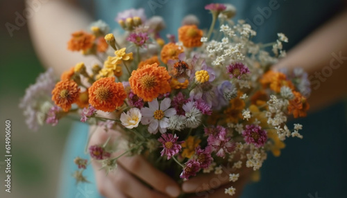 The florist gift a beautiful bouquet of wildflowers and daisies generated by AI © Stockgiu