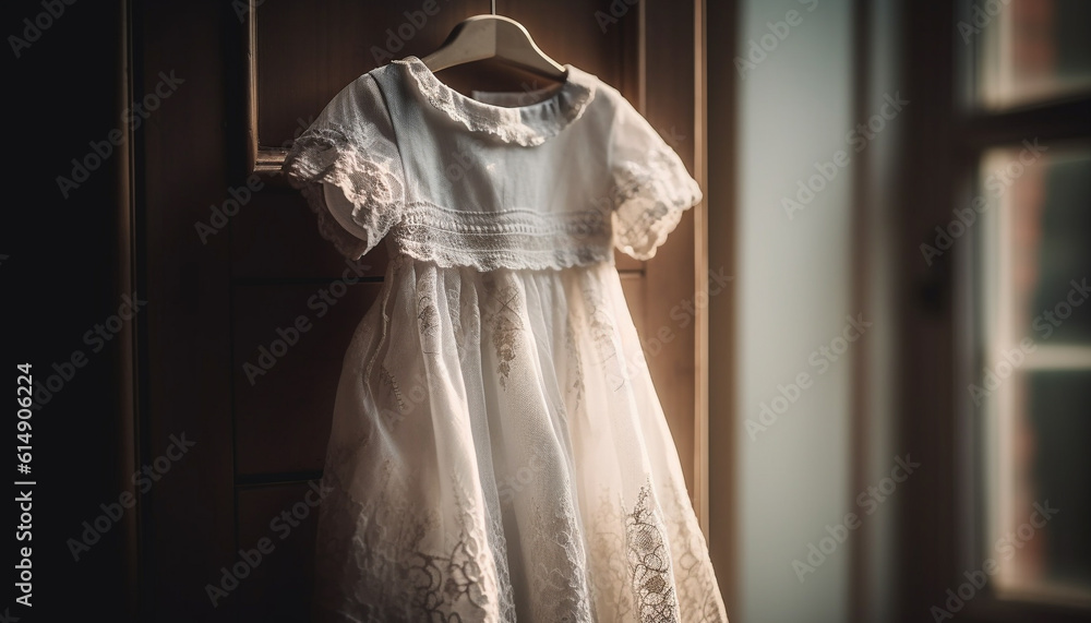 The elegant bride wore a glamorous old fashioned wedding dress generated by AI