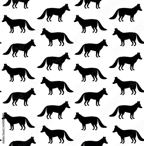 Vector seamless pattern of flat hand drawn fox silhouette isolated on white background