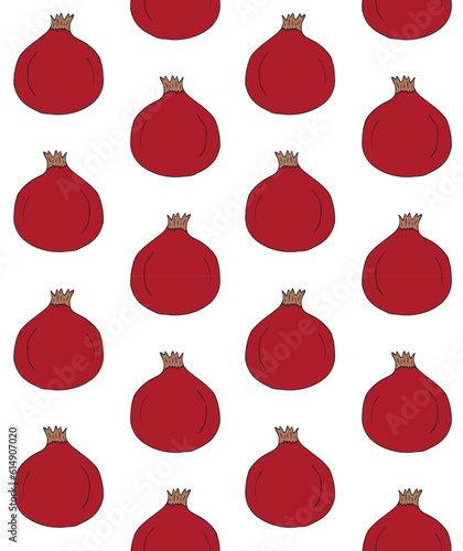 Vector seamless pattern of hand drawn doodle sketch colored pomegranate isolated on white background