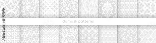 Big set of vector elegant damask patterns. Vintage royal patterns with a label. Seamless vector patterns.