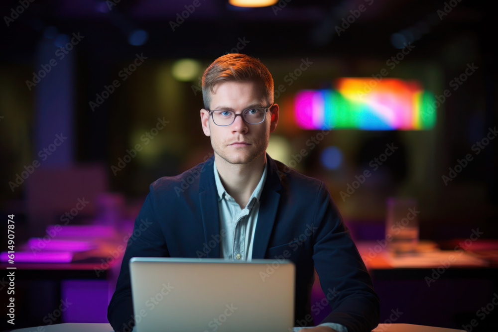 Powerful portrait of office worker, man, LGBTQ acceptance, generative AI Powerful portrait of office worker, man, LGBTQ acceptance, generative AI