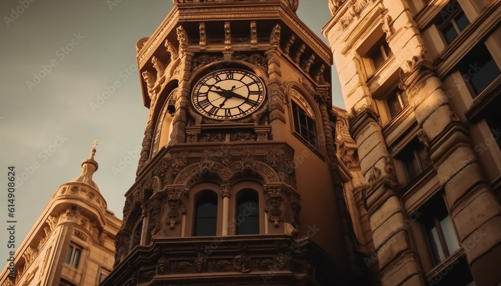 The Gothic clock tower symbolizes the ancient British culture generated by AI