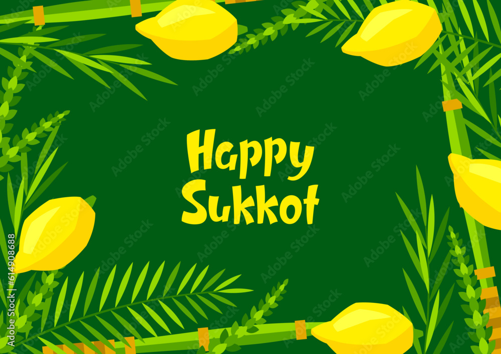 Happy Sukkot greeting card. Holiday background with Jewish festival