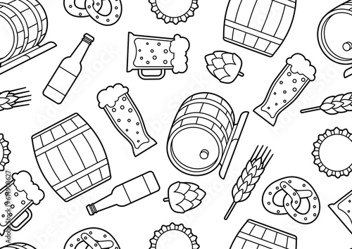 Pattern with beer objects. Beer festival or Oktoberfest.