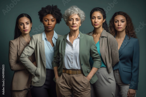 Powerful portrait of office business workers, multiethnic women, generative AI