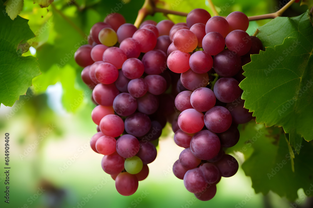 Red grapes hanging in vineyard, Generative AI Red grapes hanging in vineyard, Generative AI