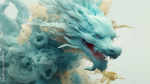 Dragon in dynamic movements. around the dragon blue ink. Generative ai photo