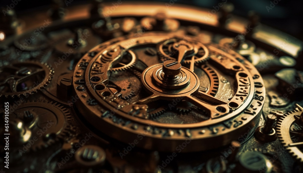 Precision teamwork disassembles antique pocket watch for repairing engine pinion generated by AI