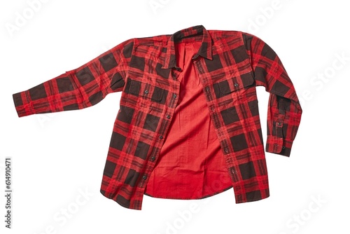 Red checkered flannel shirt on blank white background photo