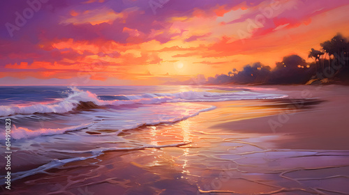 Incrível por do sol sobre um oceano calmo com tons de rosa © Alexandre