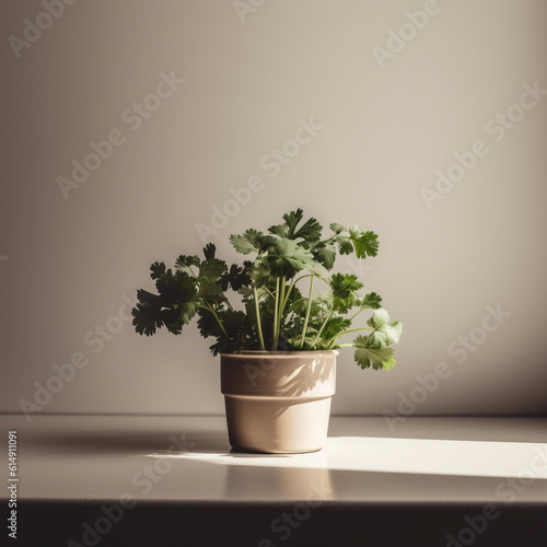 Parsley in a pot, minimalistic style.