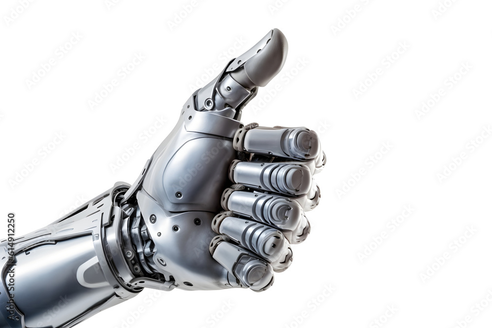 A cyborg hand, robot hand giving thumbs up isolated on transparent ...