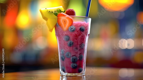 Smoothie de frutas coloridas em um copo