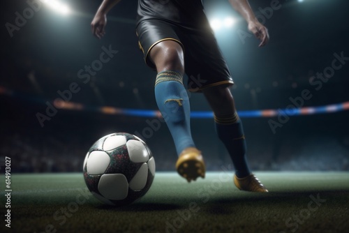 football stadium goal ball competition kick sport foot game soccer. Generative AI.