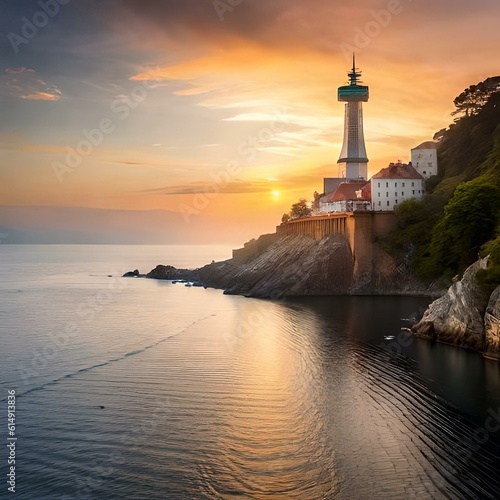 lighthouse at sunset, Generated Ai