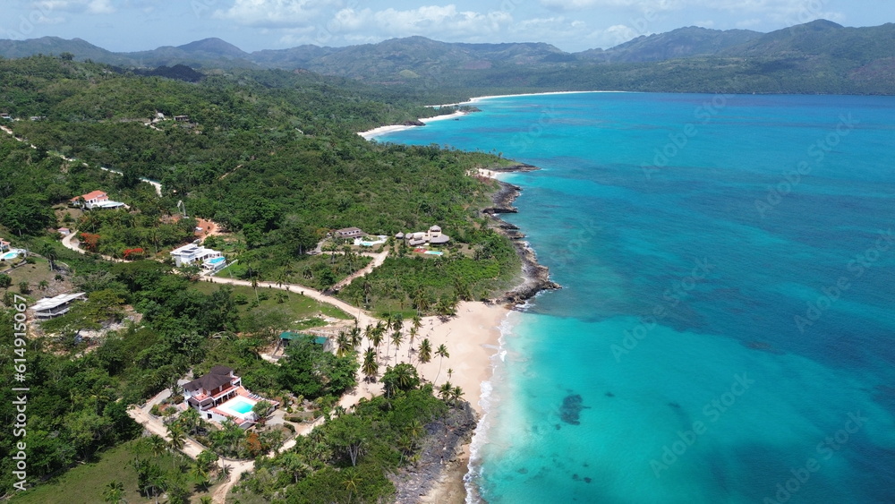 Playa Colorada, beach in Dominican Republic. Aerial drone photo.