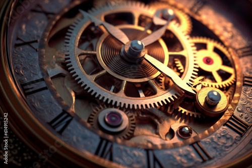 Complex watch parts, Gears and cogs in clockwork watch mechanism. Generative AI 