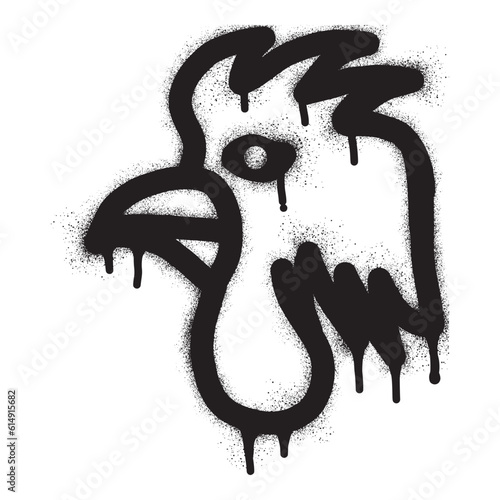 Rooster icon graffiti with black spray paint	
