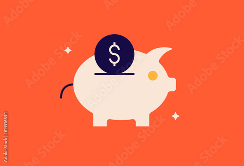 Piggy bank illustration in flat style design. Vector illustration. 