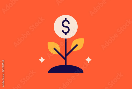 Money tree illustration in flat style design. Vector illustration. 