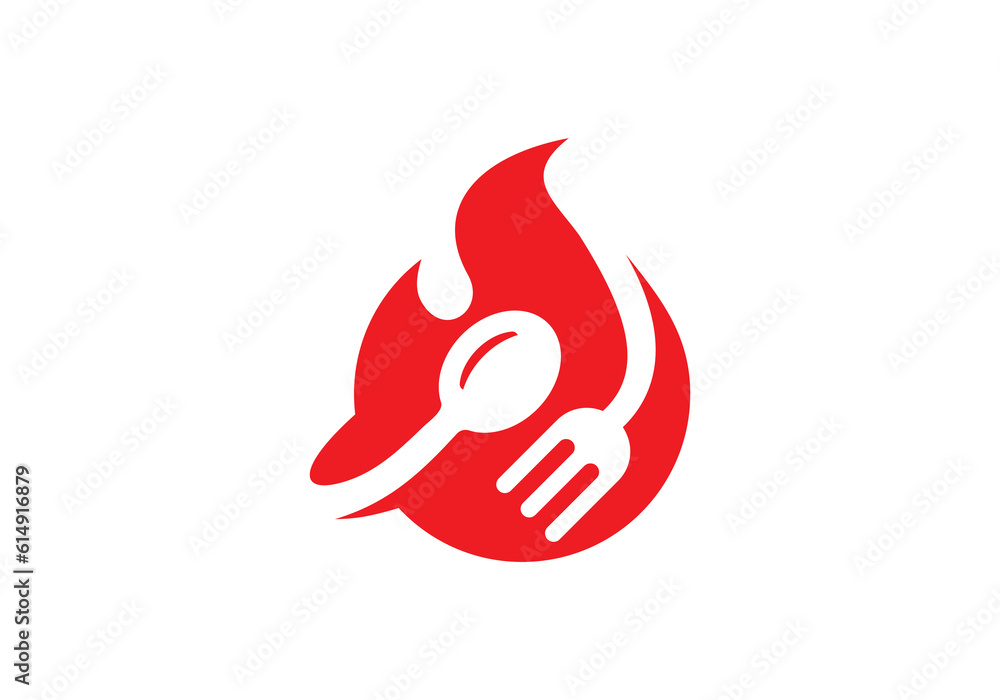 fire and cutlery logo combination. hot bbq restaurant food icon vector concept. fire and cutlery logo combination. hot bbq restaurant food icon vector concept.