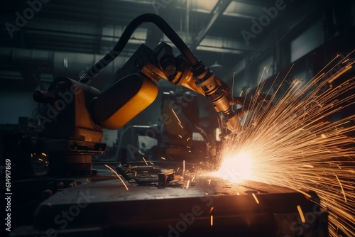 Robotic welding in an industrial setting. Generative AI